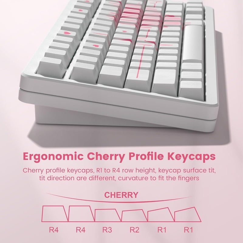 Rainy75 PBT Keycaps-Cherry Key Caps Side Print, Heart Design Dye Sublimation 130 Keys Set for Cherry Gateron MX Switches Keyboards, White - Image 4